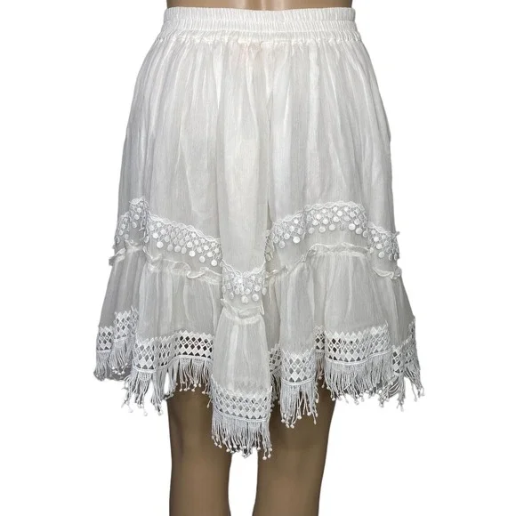Rococo‎ Sand Cia Mini Skirt NEW Resort Wear Boho Off White Bridal Wedding  XS - Picture 4 of 8